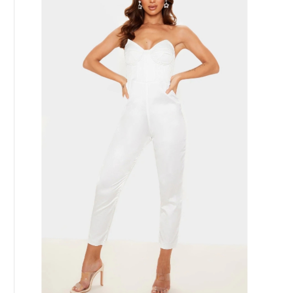 Pretty Little Thing White Satin Jumpsuit
